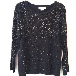 COCOBLEU CHARCOAL GRAY STUDDED LONG SLEEVE PULLOVER SWEATER SIZE MEDIUM NWT